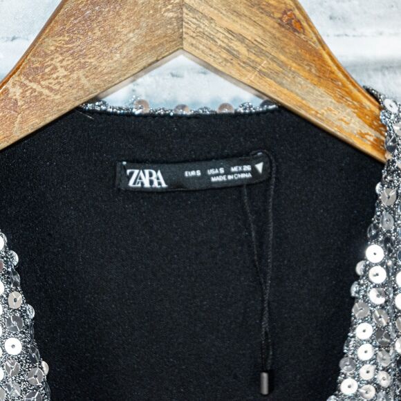ZARA Women's Silver Sequin Draped Dress size Small NWOT - Picture 3 of 11